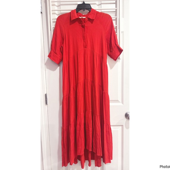 A Loves A Dresses & Skirts - A Loves A Orange Red Tiered Midi Dress Balloon Sleeve Xsmall